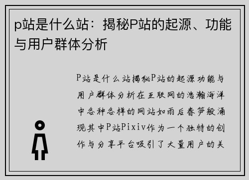 p站是什么站：揭秘P站的起源、功能与用户群体分析